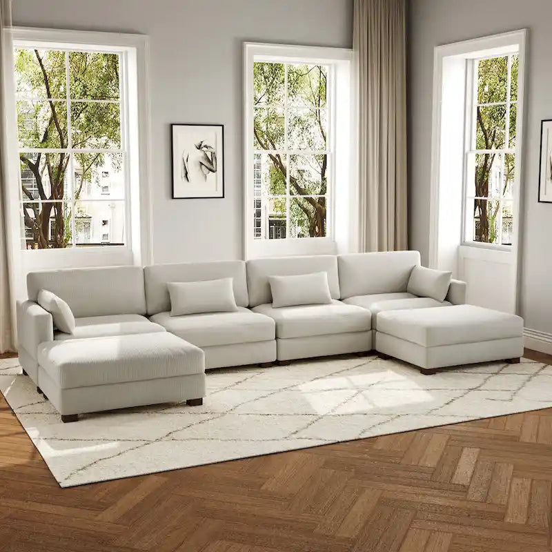 6-teiliges modulares Ecksofa in U-Form mit Ottoman