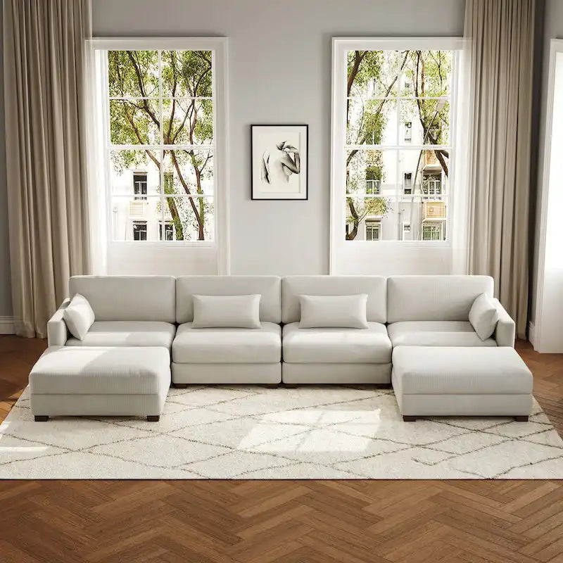 6-teiliges modulares Ecksofa in U-Form mit Ottoman