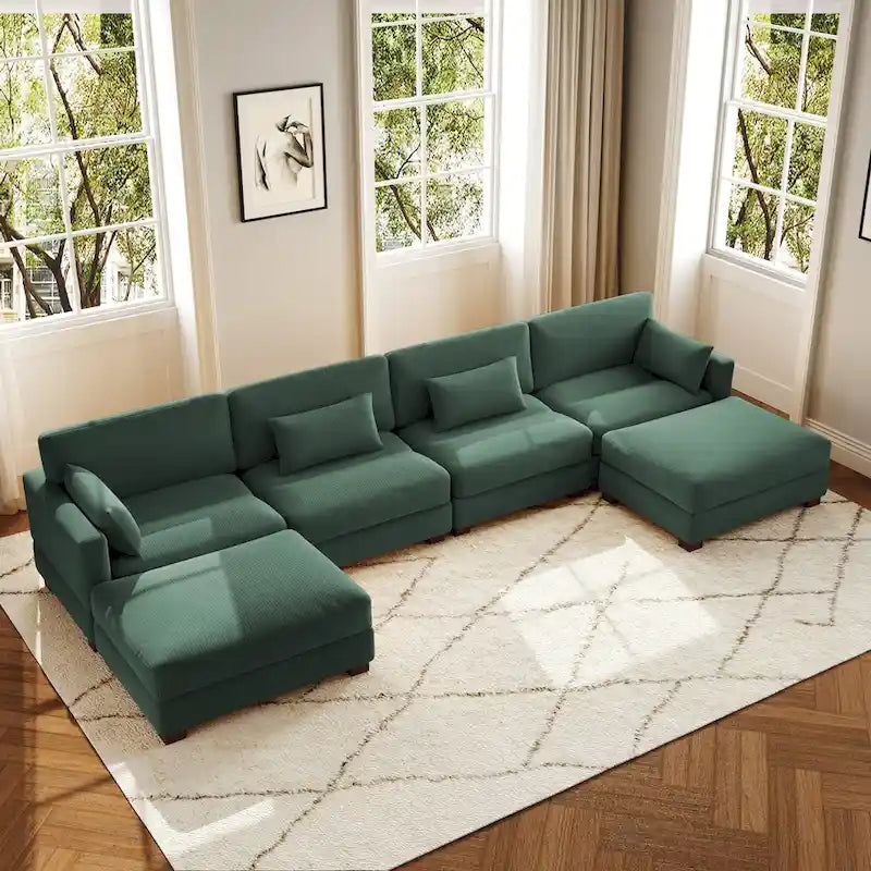 6-teiliges modulares Ecksofa in U-Form mit Ottoman