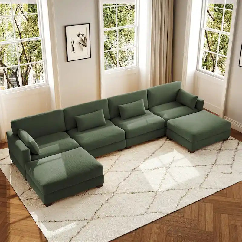 6-teiliges modulares Ecksofa in U-Form mit Ottoman