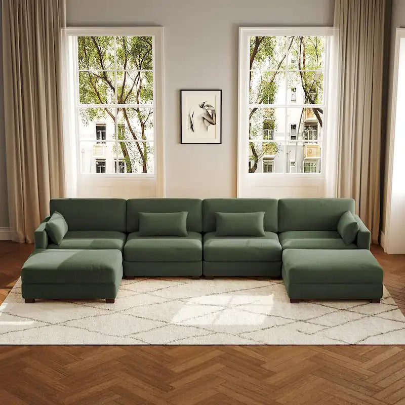 6-teiliges modulares Ecksofa in U-Form mit Ottoman