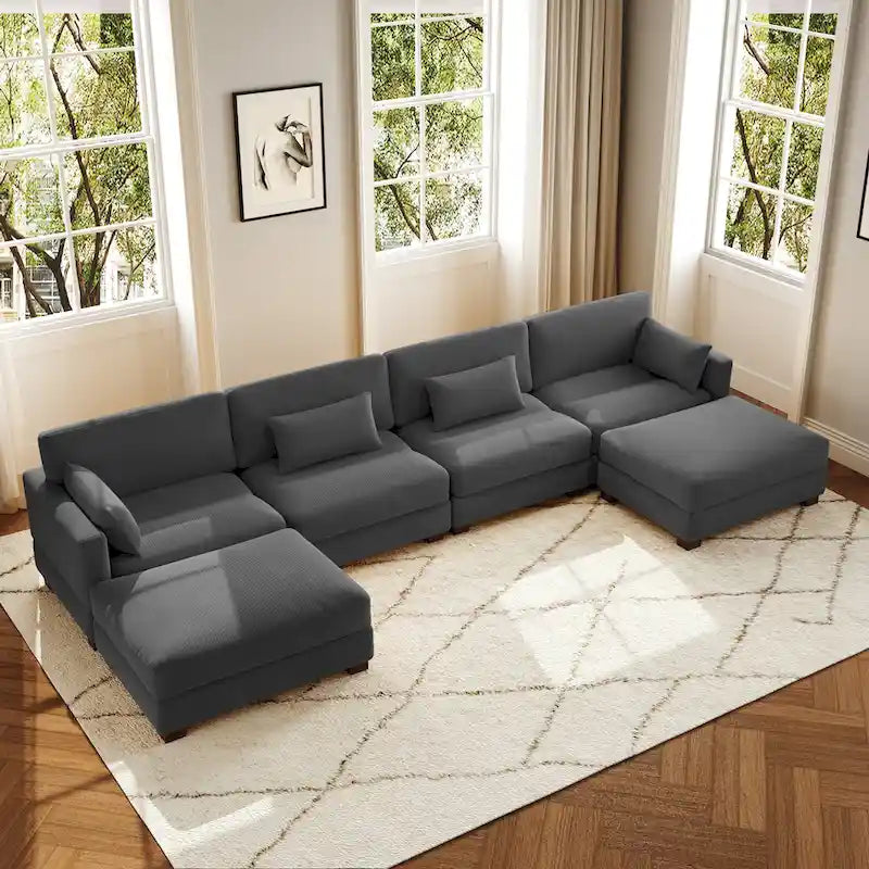 6-teiliges modulares Ecksofa in U-Form mit Ottoman