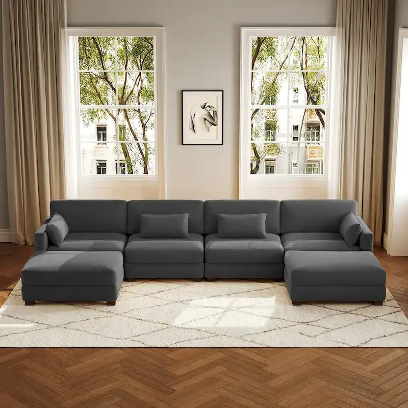 6-teiliges modulares Ecksofa in U-Form mit Ottoman