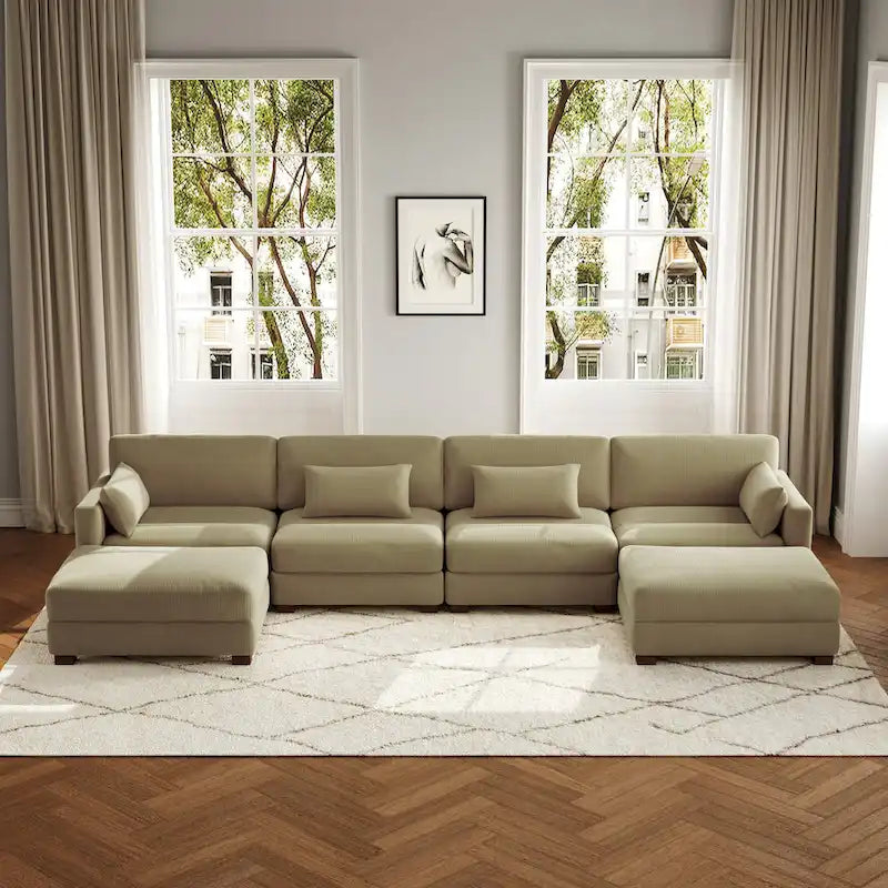 6-teiliges modulares Ecksofa in U-Form mit Ottoman