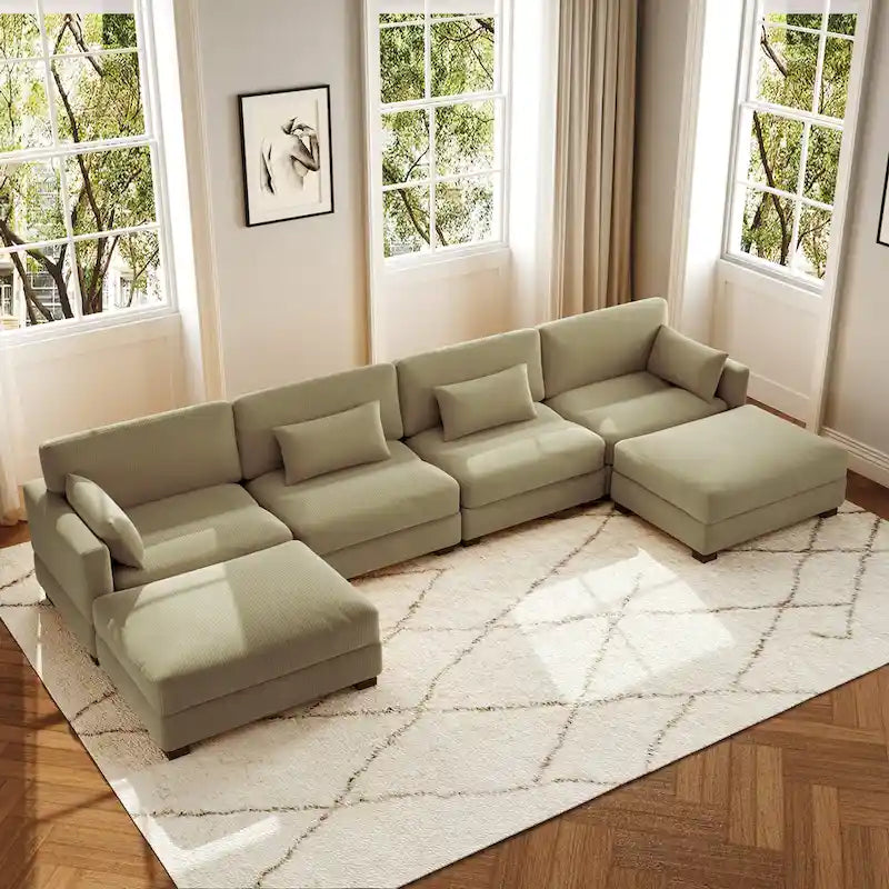 6-teiliges modulares Ecksofa in U-Form mit Ottoman