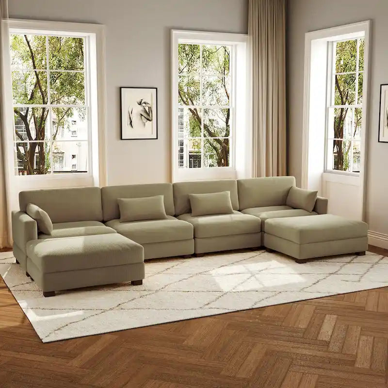 6-teiliges modulares Ecksofa in U-Form mit Ottoman