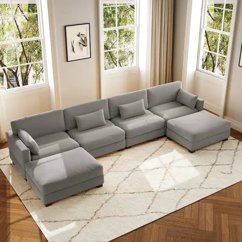6-teiliges modulares Ecksofa in U-Form mit Ottoman