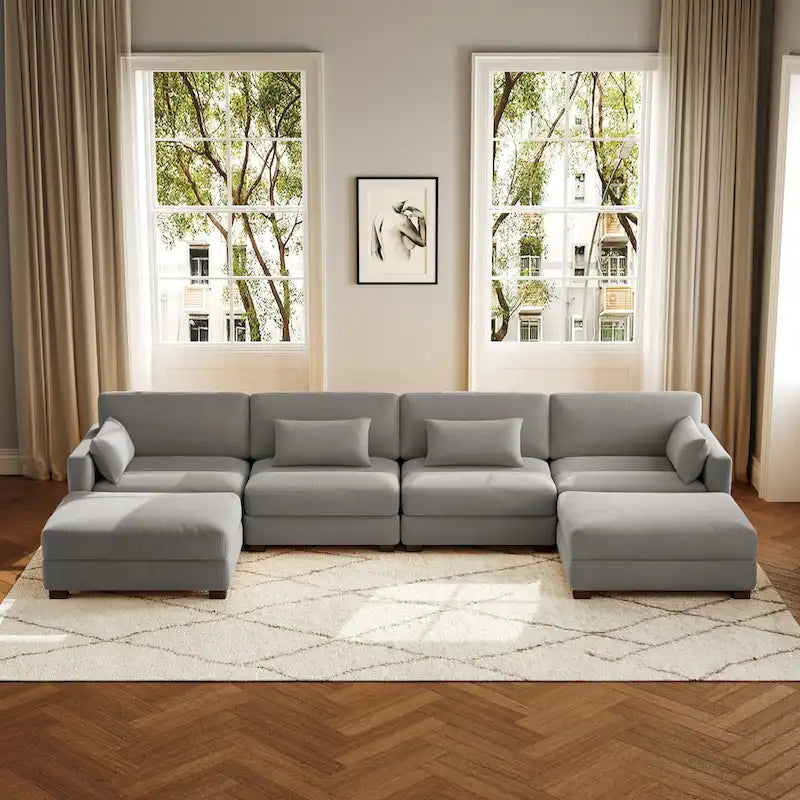 6-teiliges modulares Ecksofa in U-Form mit Ottoman
