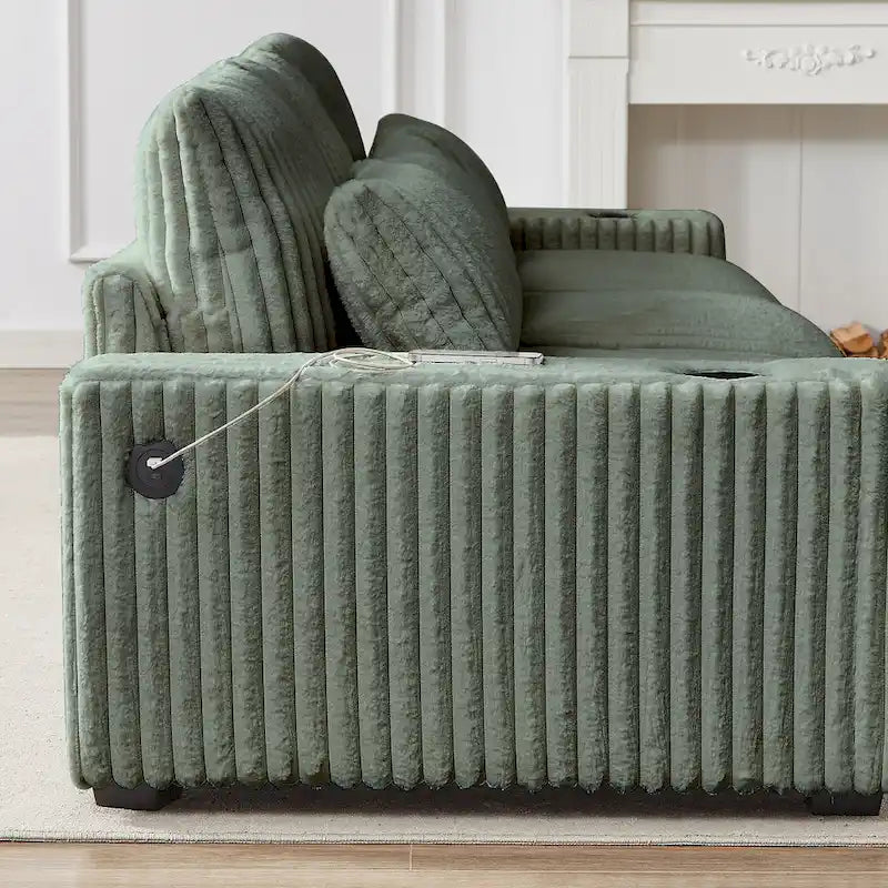 126 Cord-Sofa in L-Form mit Getränkehaltern und USB-/Type-C-Anschlüssen, beweglicher Fußstütze und 8 Kissen