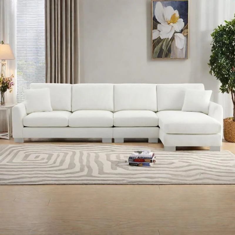 119 Chenille Ecksofa in L-Form mit Récamiere und 2 Kissen