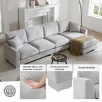 119 Chenille Ecksofa in L-Form mit Récamiere und 2 Kissen