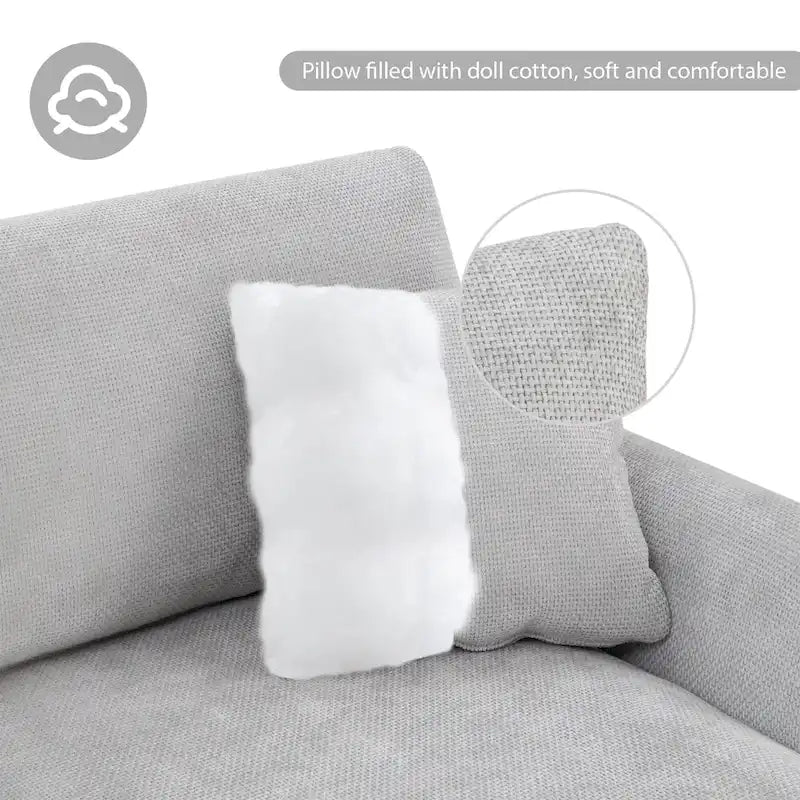 119 Chenille Ecksofa in L-Form mit Récamiere und 2 Kissen