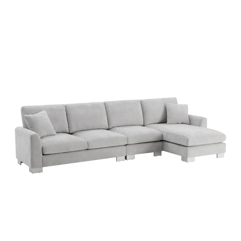 119 Chenille Ecksofa in L-Form mit Récamiere und 2 Kissen