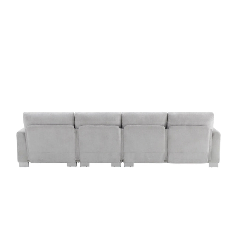 119 Chenille Ecksofa in L-Form mit Récamiere und 2 Kissen