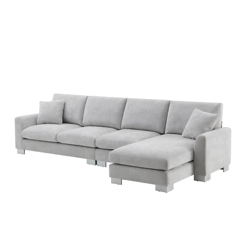 119 Chenille Ecksofa in L-Form mit Récamiere und 2 Kissen