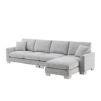 119 Chenille Ecksofa in L-Form mit Récamiere und 2 Kissen