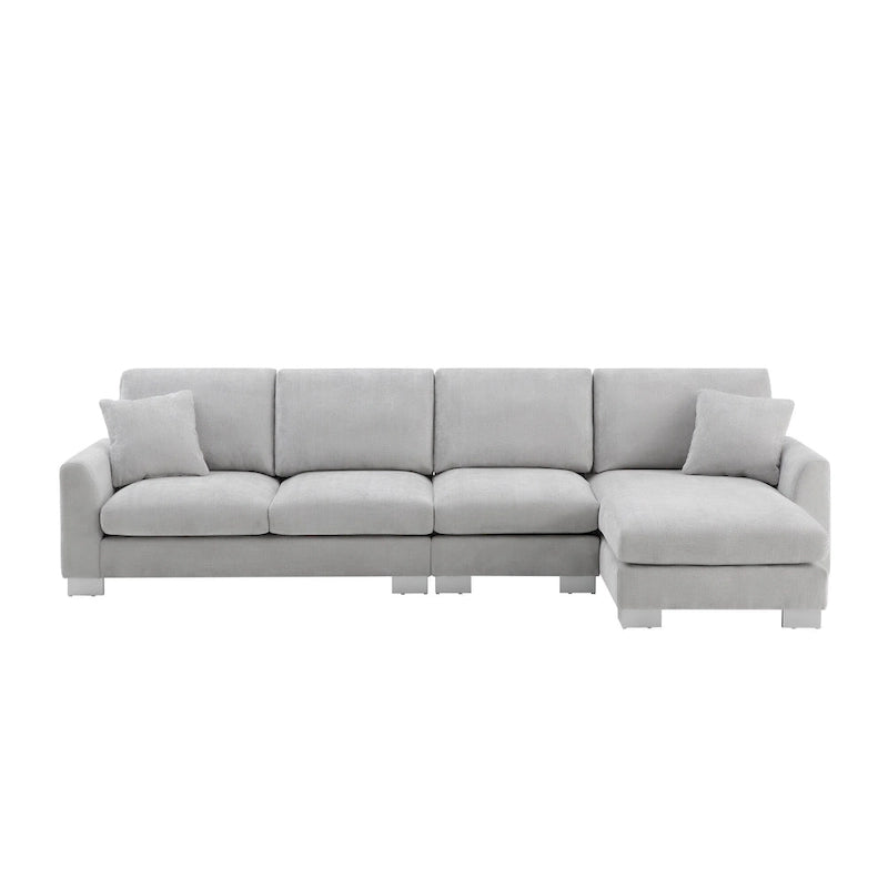 119 Chenille Ecksofa in L-Form mit Récamiere und 2 Kissen