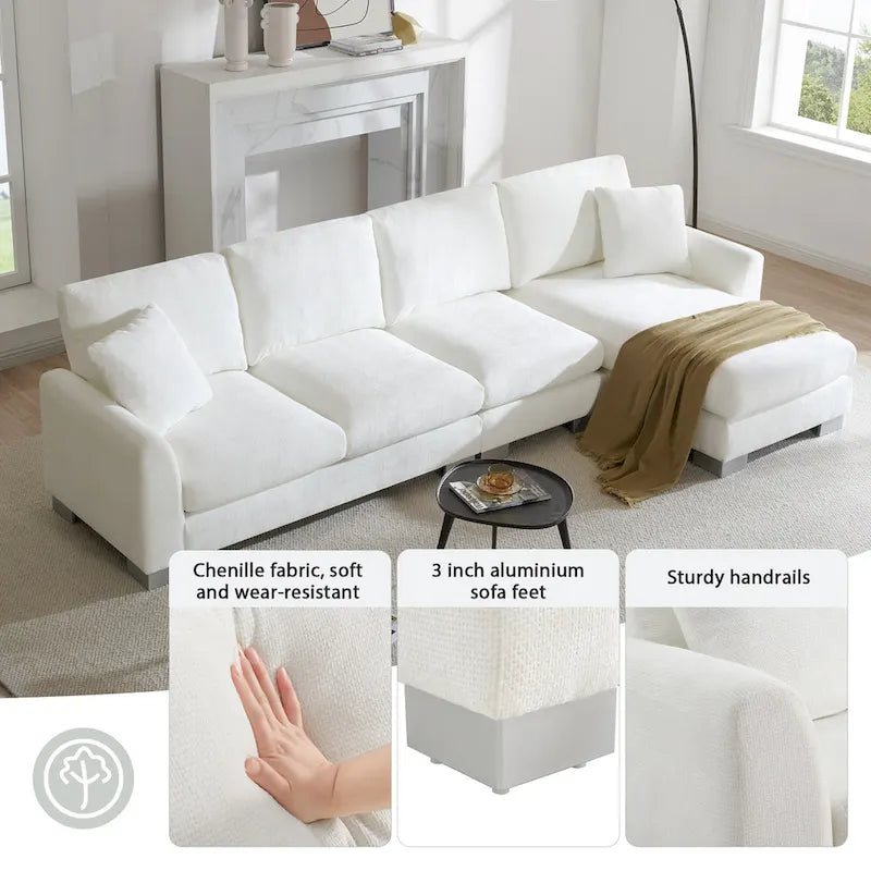 119 Chenille Ecksofa in L-Form mit Récamiere und 2 Kissen