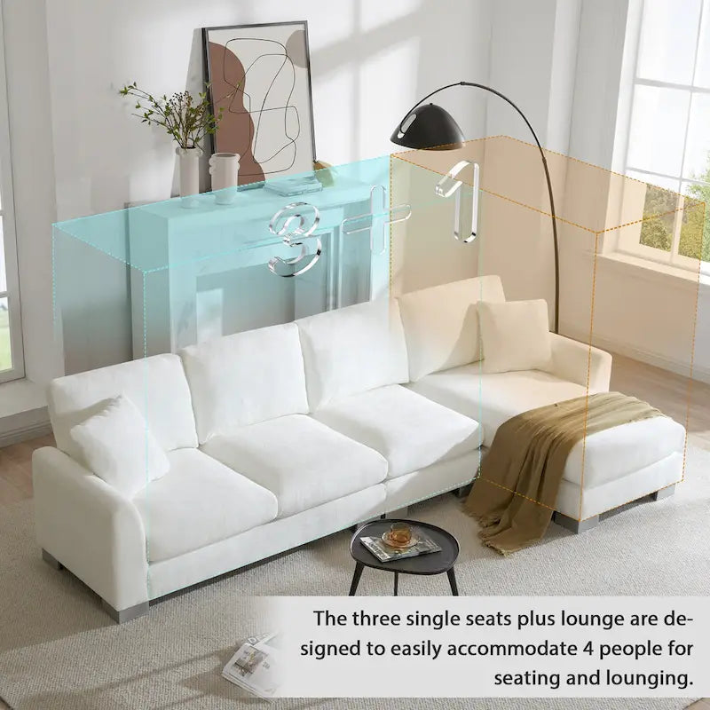 119 Chenille Ecksofa in L-Form mit Récamiere und 2 Kissen