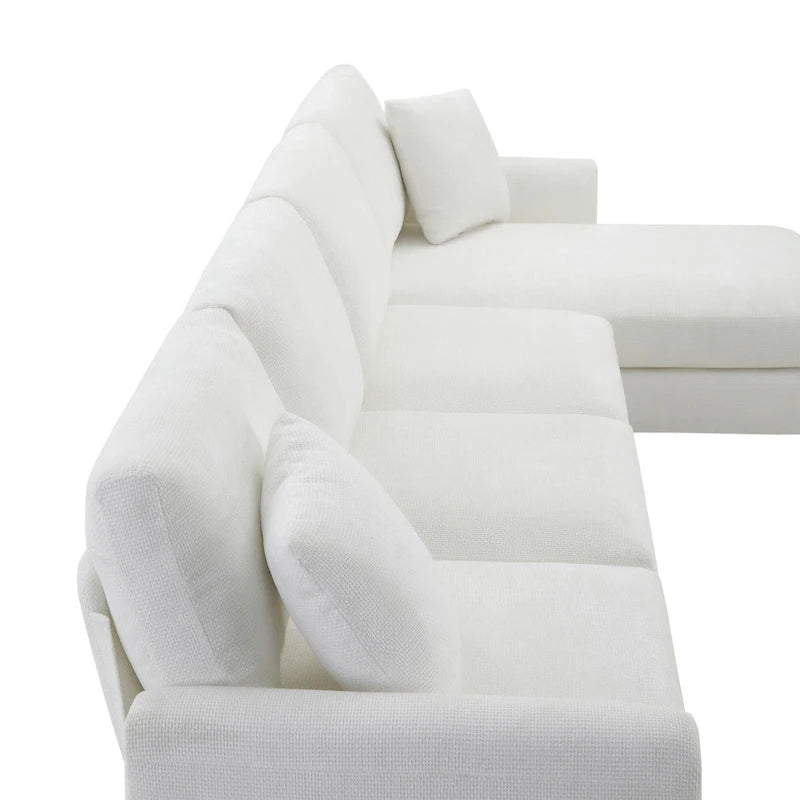 119 Chenille Ecksofa in L-Form mit Récamiere und 2 Kissen