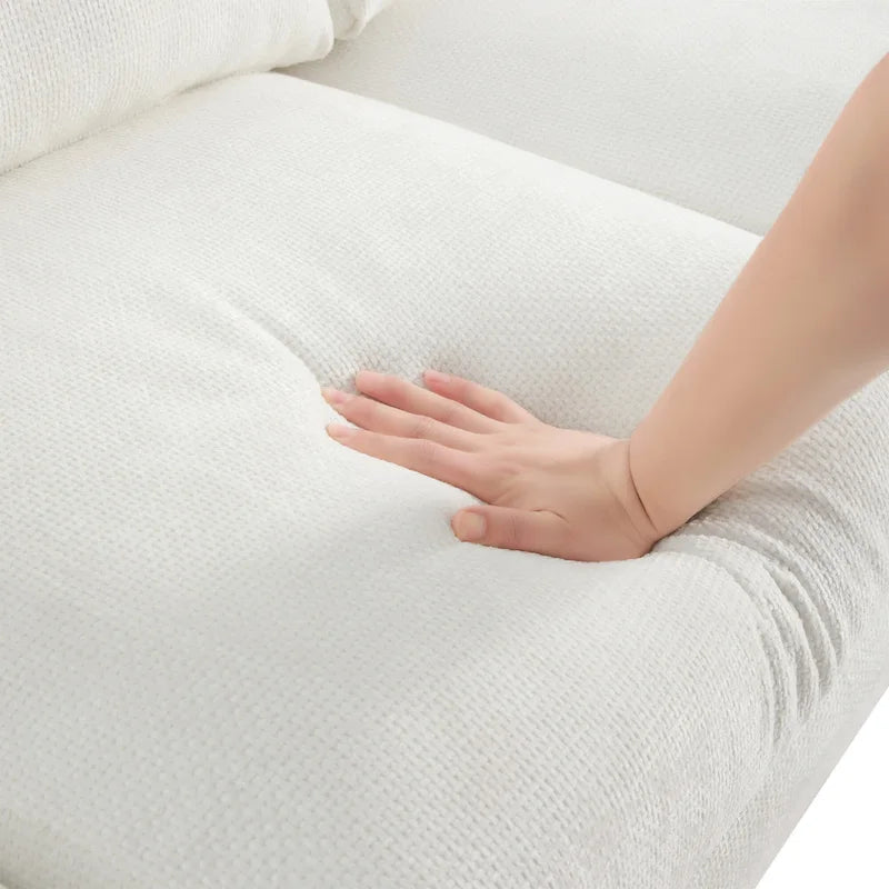 119 Chenille Ecksofa in L-Form mit Récamiere und 2 Kissen