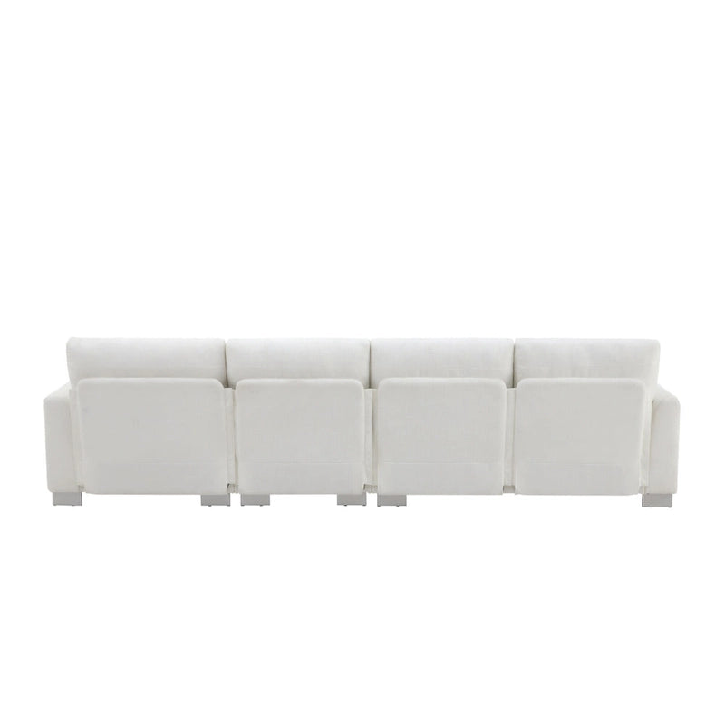 119 Chenille Ecksofa in L-Form mit Récamiere und 2 Kissen