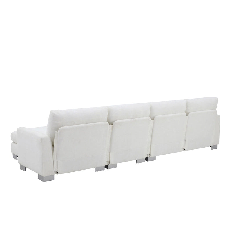 119 Chenille Ecksofa in L-Form mit Récamiere und 2 Kissen