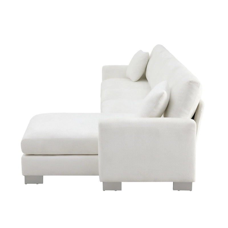 119 Chenille Ecksofa in L-Form mit Récamiere und 2 Kissen