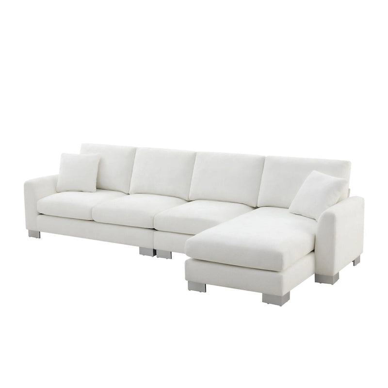 119 Chenille Ecksofa in L-Form mit Récamiere und 2 Kissen