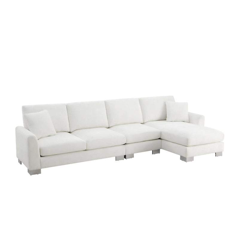 119 Chenille Ecksofa in L-Form mit Récamiere und 2 Kissen
