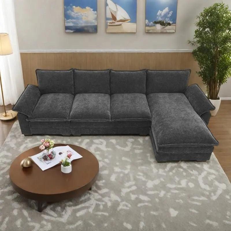 118 Chenille L-förmiges Sektionalsofa mit umkehrbarer Recamiere, 5-Sitzer Wolkencouch und Armlehnen-Stauraum & Kissen