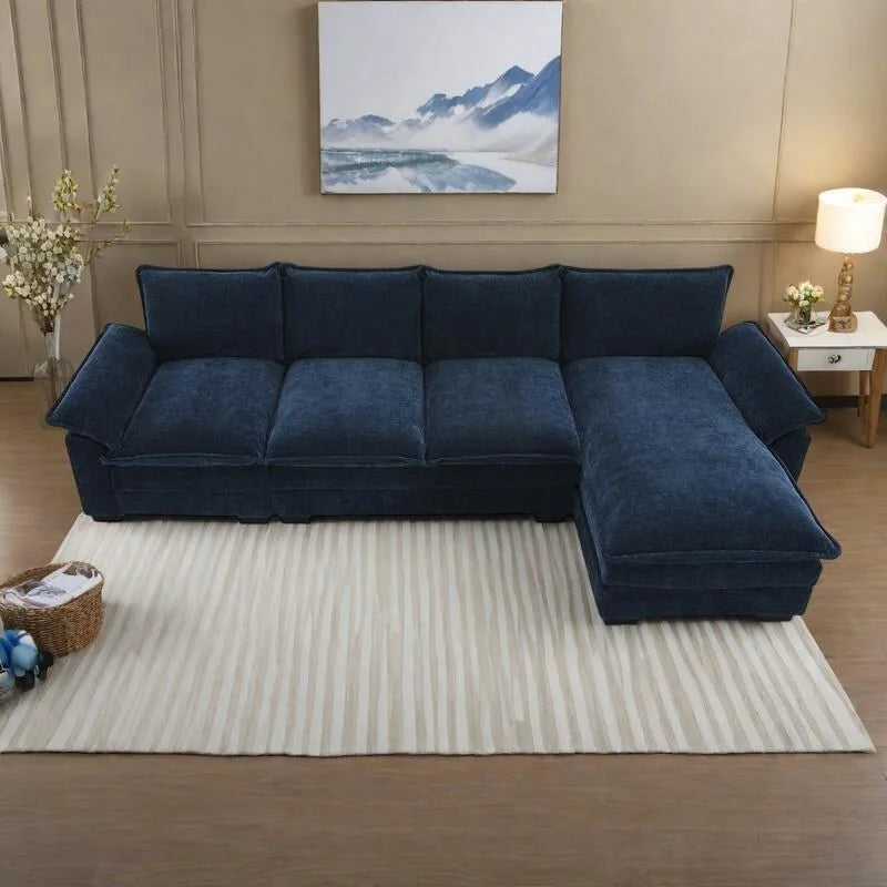118 Chenille L-förmiges Sektionalsofa mit umkehrbarer Recamiere, 5-Sitzer Wolkencouch und Armlehnen-Stauraum & Kissen