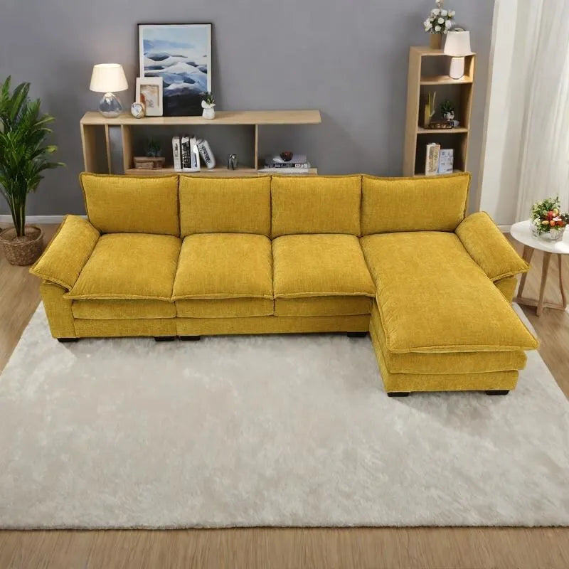 118 Chenille L-förmiges Sektionalsofa mit umkehrbarer Recamiere, 5-Sitzer Wolkencouch und Armlehnen-Stauraum & Kissen