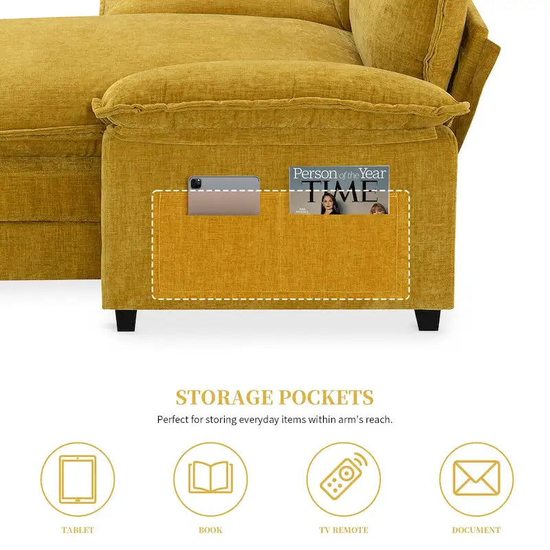 118 Chenille L-förmiges Sektionalsofa mit umkehrbarer Recamiere, 5-Sitzer Wolkencouch und Armlehnen-Stauraum & Kissen