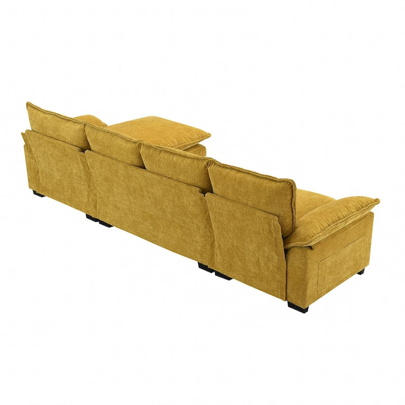 118 Chenille L-förmiges Sektionalsofa mit umkehrbarer Recamiere, 5-Sitzer Wolkencouch und Armlehnen-Stauraum & Kissen