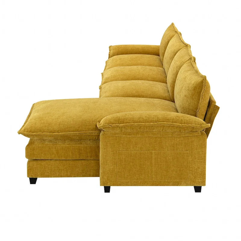 118 Chenille L-förmiges Sektionalsofa mit umkehrbarer Recamiere, 5-Sitzer Wolkencouch und Armlehnen-Stauraum & Kissen