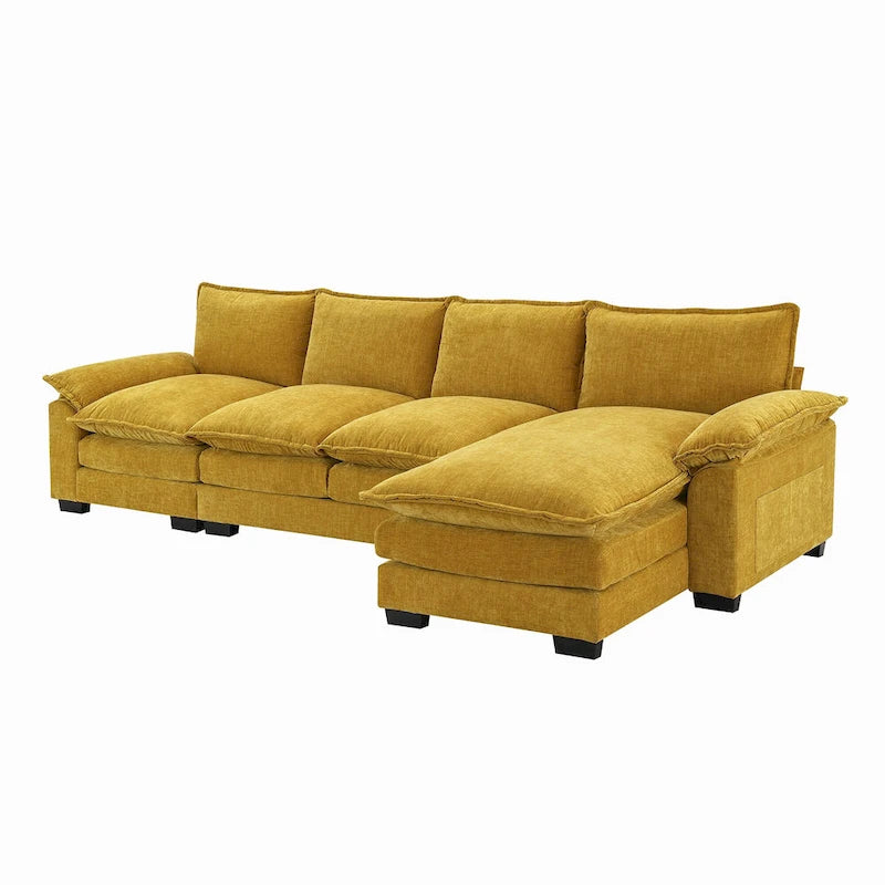 118 Chenille L-förmiges Sektionalsofa mit umkehrbarer Recamiere, 5-Sitzer Wolkencouch und Armlehnen-Stauraum & Kissen
