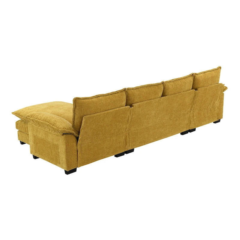 118 Chenille L-förmiges Sektionalsofa mit umkehrbarer Recamiere, 5-Sitzer Wolkencouch und Armlehnen-Stauraum & Kissen
