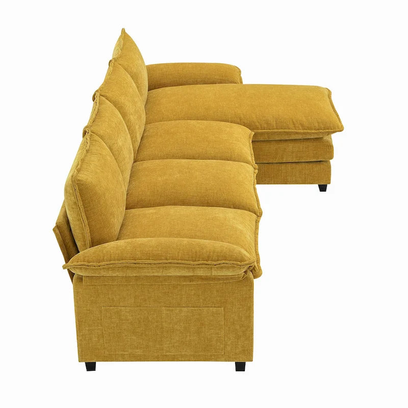 118 Chenille L-förmiges Sektionalsofa mit umkehrbarer Recamiere, 5-Sitzer Wolkencouch und Armlehnen-Stauraum & Kissen