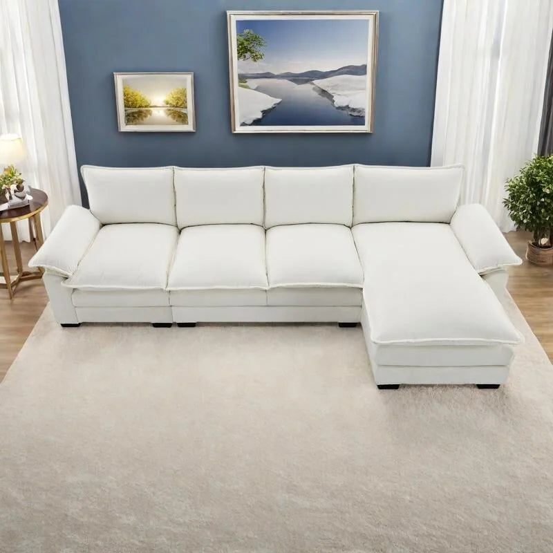 118 Chenille L-förmiges Sektionalsofa mit umkehrbarer Recamiere, 5-Sitzer Wolkencouch und Armlehnen-Stauraum & Kissen