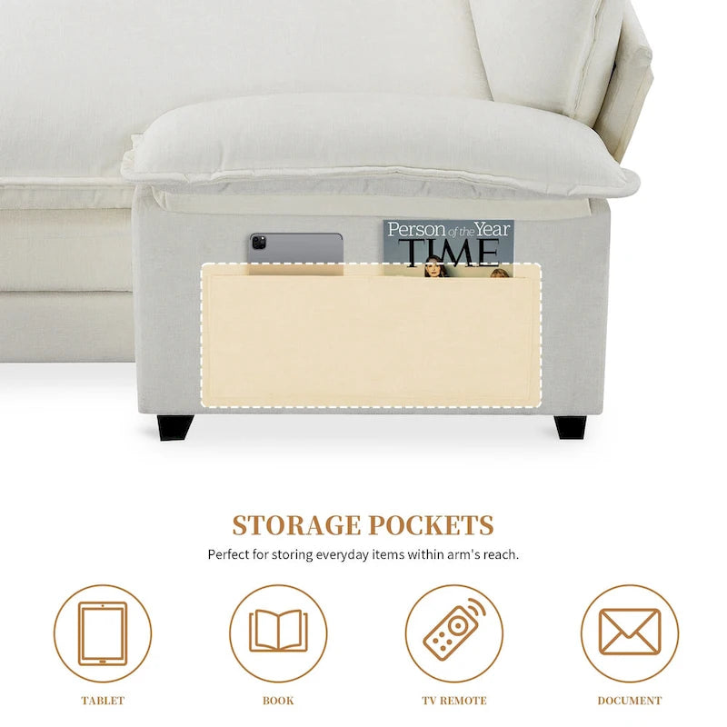 118 Chenille L-förmiges Sektionalsofa mit umkehrbarer Recamiere, 5-Sitzer Wolkencouch und Armlehnen-Stauraum & Kissen
