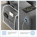 140 Cord-U-förmiges modulares Ecksofa mit Stauraum-Ottomane und Konsole, USB-Ladegerät, Getränkehaltern und 76 cm breiten Sitzen