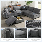 140 Cord-U-förmiges modulares Ecksofa mit Stauraum-Ottomane und Konsole, USB-Ladegerät, Getränkehaltern und 76 cm breiten Sitzen
