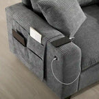 140 Cord-U-förmiges modulares Ecksofa mit Stauraum-Ottomane und Konsole, USB-Ladegerät, Getränkehaltern und 76 cm breiten Sitzen