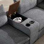 140 Cord-U-förmiges modulares Ecksofa mit Stauraum-Ottomane und Konsole, USB-Ladegerät, Getränkehaltern und 76 cm breiten Sitzen