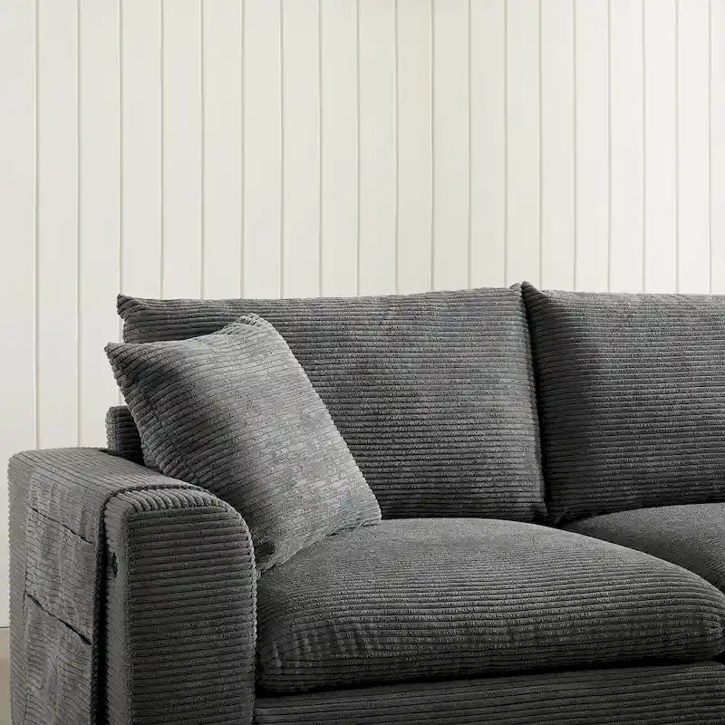 140 Cord-U-förmiges modulares Ecksofa mit Stauraum-Ottomane und Konsole, USB-Ladegerät, Getränkehaltern und 76 cm breiten Sitzen