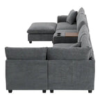 140 Cord-U-förmiges modulares Ecksofa mit Stauraum-Ottomane und Konsole, USB-Ladegerät, Getränkehaltern und 76 cm breiten Sitzen