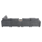 140 Cord-U-förmiges modulares Ecksofa mit Stauraum-Ottomane und Konsole, USB-Ladegerät, Getränkehaltern und 76 cm breiten Sitzen