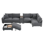 140 Cord-U-förmiges modulares Ecksofa mit Stauraum-Ottomane und Konsole, USB-Ladegerät, Getränkehaltern und 76 cm breiten Sitzen