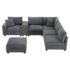 140 Cord-U-förmiges modulares Ecksofa mit Stauraum-Ottomane und Konsole, USB-Ladegerät, Getränkehaltern und 76 cm breiten Sitzen